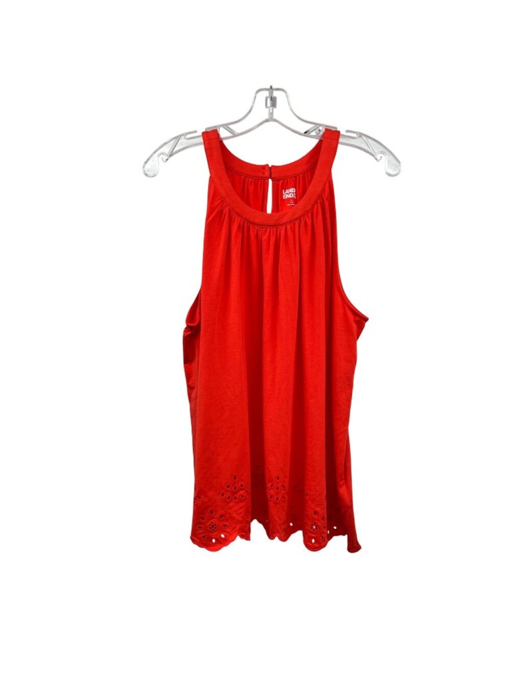 Lands' End Sleeveless Top Scalloped Eyelet Hem Orange Womens Size Large